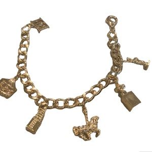 Vintage ESCADA Parfums Joyful Gold Plated Charm Bracelet Eiffel Tower Liberty